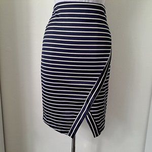 Must Have Pencil Skirt High Low Striped White/Navy No Size Great Conditi…